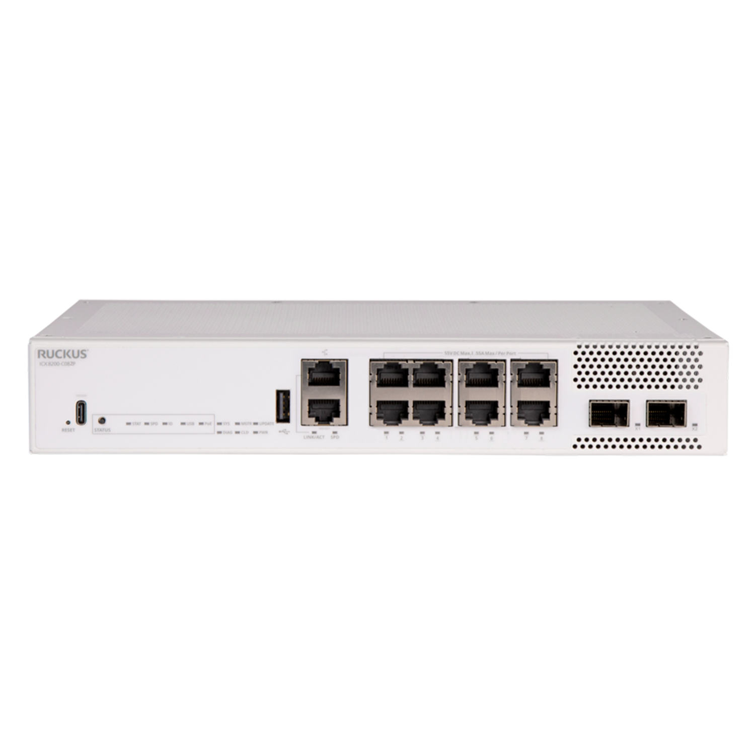 Switch Ruckus ICX8200-C08ZP, compacto, multi-gig PoE, gerenciamento L3