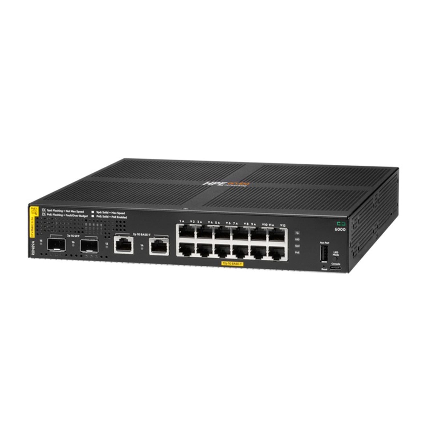 Switch Aruba 6000 12 Portas Gigabit Class4 PoE e 2 Portas SFP 139W