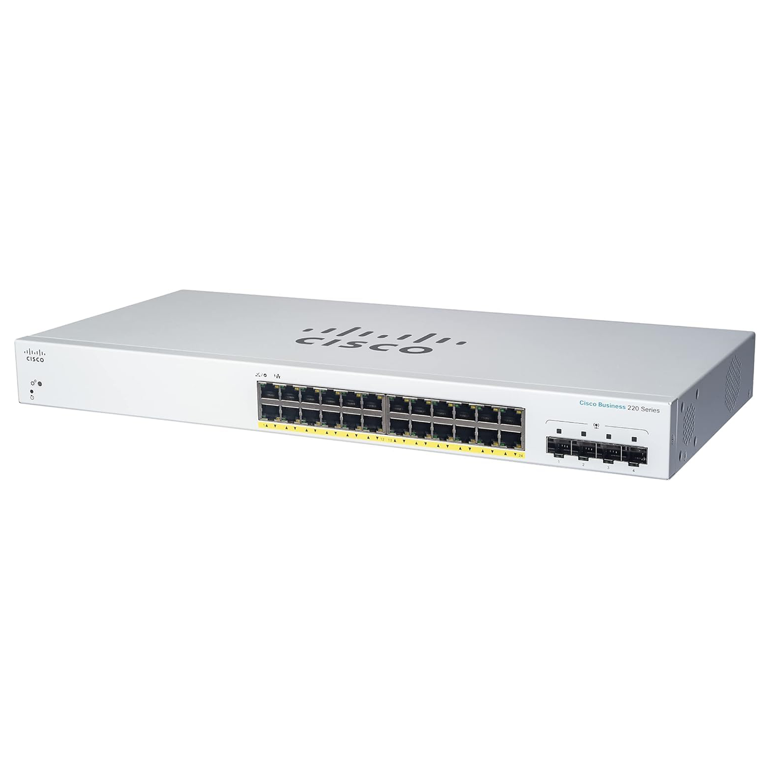 Switch Cisco CBS220 24 Portas Gigabit FULL PoE 4 Portas 10G SFP+ - Gerência WEB