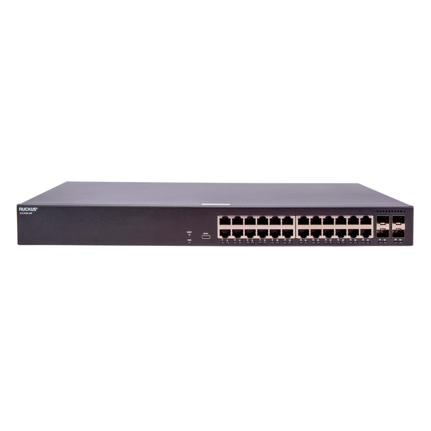Switch Ruckus ICX8100-24P-X, 24 portas PoE, Layer 2 avançado, uplink 10G SFP