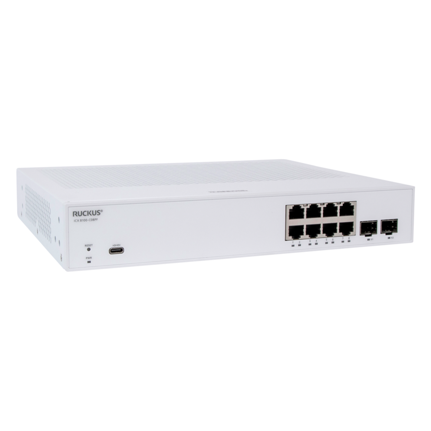Switch Ruckus ICX8100-C08PF-X, 8 portas PoE+, gerenciamento avançado
