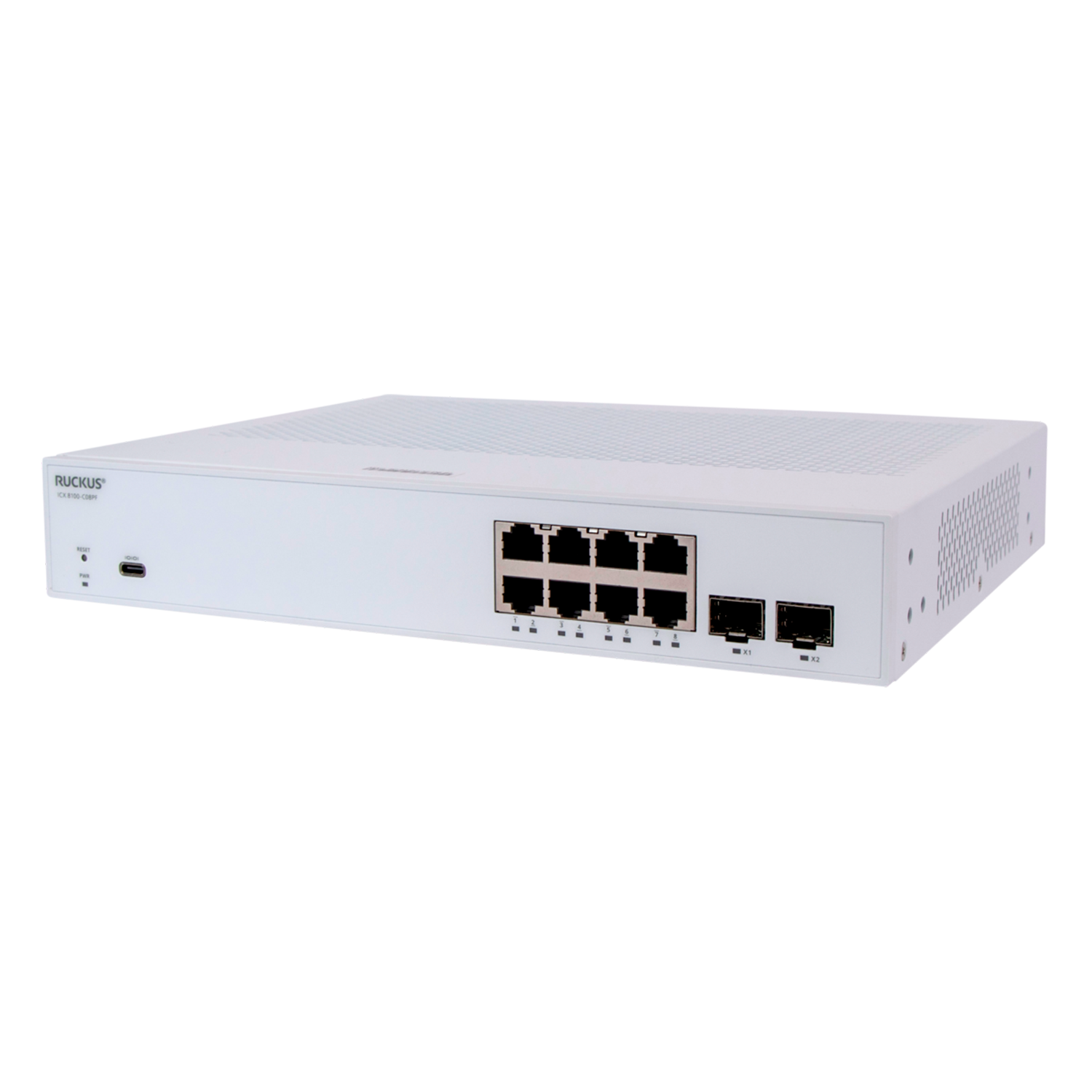 Switch Ruckus ICX8100-C08PF-X, 8 portas PoE+, gerenciamento avançado