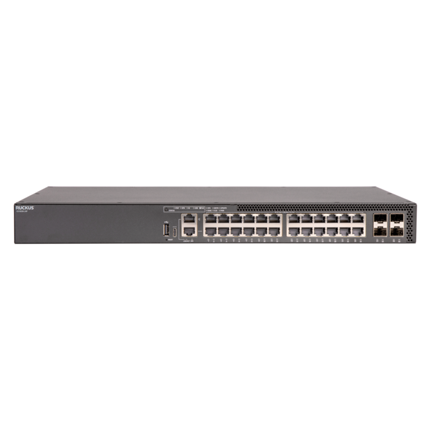 Switch Ruckus ICX8200-24P, 24 portas PoE, uplinks 25G SFP28, Layer 3
