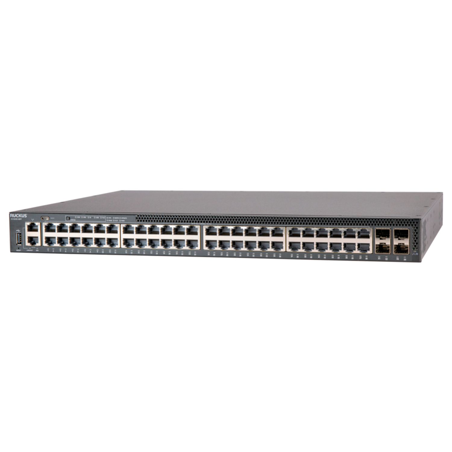 Switch Ruckus ICX8200-48PF, 48 portas PoE+, uplinks 25G SFP28, alto desempenho